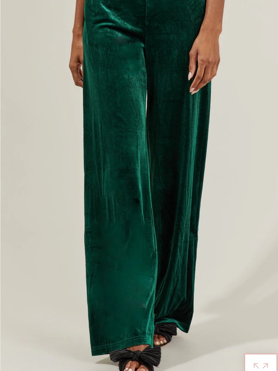 new in Pants - High-Rise Velvet Wide-Leg Trousers in Deep Green
